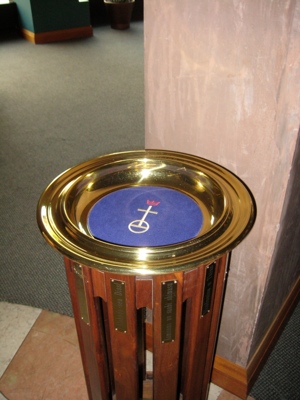 Offering plate at Amistad Chapel, Church House, Cleveland